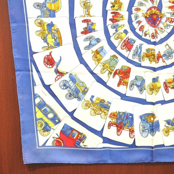 Authentic HERMES Carre 90 Scarf "CARROSSERIE" Silk Blue - Picture 8 of 14